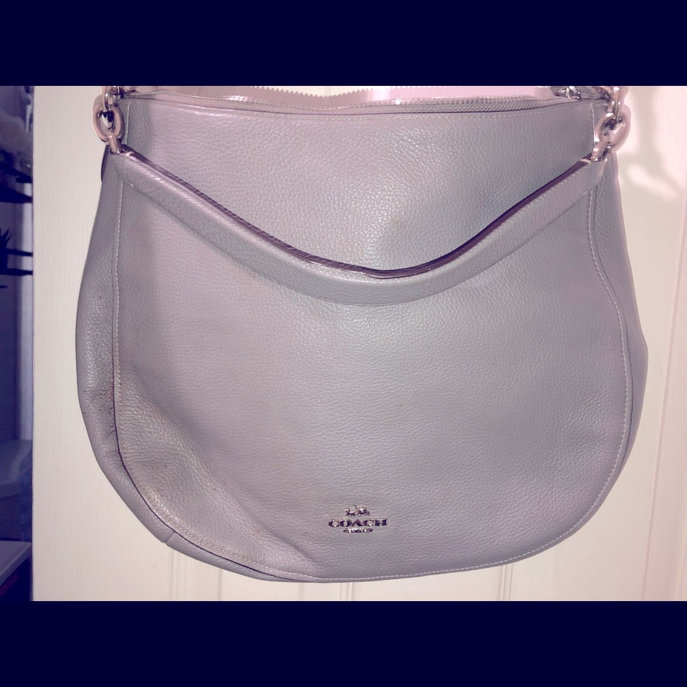 Authentic gray leather coach purse.